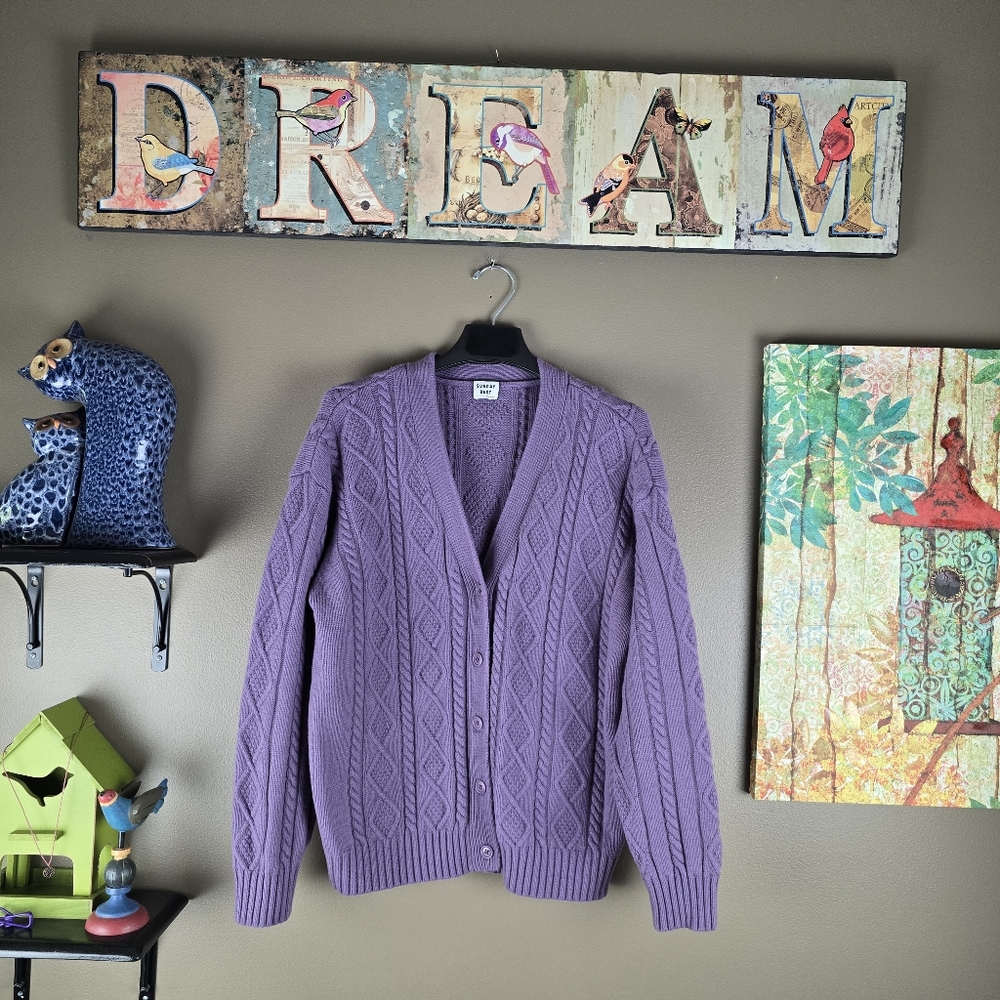 Sunday Best Purple Cableknit Cardigan Size Small